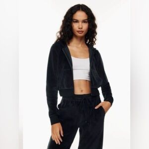 TNA Aritzia Black Velour Zip Hoodie